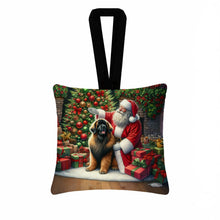 Load image into Gallery viewer, Leonberger and Santa Claus Hanging Square Fabric Ornament 3.5 × 3.5