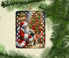 Load image into Gallery viewer, Lhasa Apso and Santa Claus Porcelain Ornament