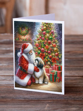Load image into Gallery viewer, Lhasa Apso and Santa Claus Greeting Cards - Blank Note Cards – 8-Pack of Artist-Designed Cards with Envelopes