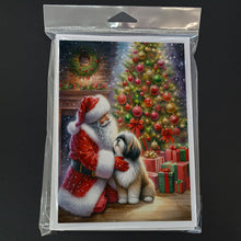 Load image into Gallery viewer, Lhasa Apso and Santa Claus Greeting Cards - Blank Note Cards – 8-Pack of Artist-Designed Cards with Envelopes