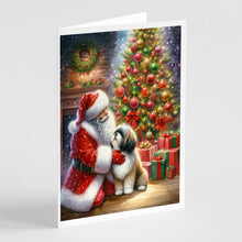 Load image into Gallery viewer, Lhasa Apso and Santa Claus Greeting Cards - Blank Note Cards – 8-Pack of Artist-Designed Cards with Envelopes
