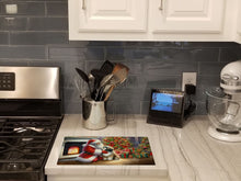 Load image into Gallery viewer, Lhasa Apso and Santa Claus Glass Cutting Boards – Durable, Decorative Kitchen Art