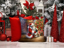 Load image into Gallery viewer, Lhasa Apso and Santa Claus Throw Pillow - 14x14 Decorative Pillow – Art for Your Home &amp; Patio