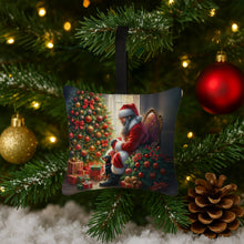 Load image into Gallery viewer, Miniature Pinscher and Santa Claus Hanging Square Fabric Ornament 3.5 × 3.5