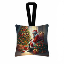 Load image into Gallery viewer, Miniature Pinscher and Santa Claus Hanging Square Fabric Ornament 3.5 × 3.5