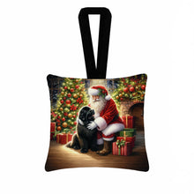 Load image into Gallery viewer, Newfoundland and Santa Claus Hanging Square Fabric Ornament 3.5 × 3.5