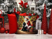 Load image into Gallery viewer, Newfoundland and Santa Claus Throw Pillow - 14x14 Decorative Pillow – Art for Your Home &amp; Patio