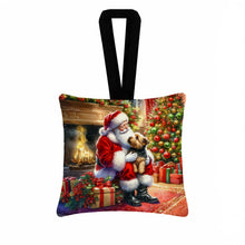 Load image into Gallery viewer, Norfolk Terrier and Santa Claus Hanging Square Fabric Ornament 3.5 × 3.5