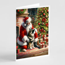 Load image into Gallery viewer, Norwegian Elkhound and Santa Claus Greeting Cards - Blank Note Cards – 8-Pack of Artist-Designed Cards with Envelopes