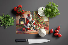 Load image into Gallery viewer, Norwegian Elkhound and Santa Claus Glass Cutting Boards – Durable, Decorative Kitchen Art