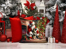 Load image into Gallery viewer, Norwegian Elkhound and Santa Claus Throw Pillow - 14x14 Decorative Pillow – Art for Your Home &amp; Patio