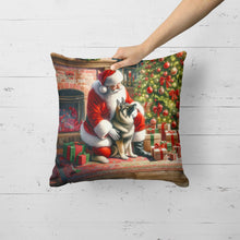 Load image into Gallery viewer, Norwegian Elkhound and Santa Claus Throw Pillow