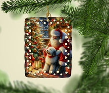 Load image into Gallery viewer, Old English Sheepdog and Santa Claus Porcelain Ornament