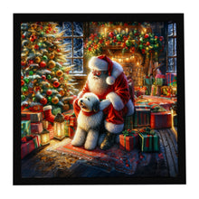 Load image into Gallery viewer, Old English Sheepdog and Santa Claus Framed Metal Print