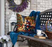 Load image into Gallery viewer, Old English Sheepdog and Santa Claus Throw Pillow