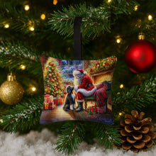 Load image into Gallery viewer, Portuguese Water Dog and Santa Claus Hanging Square Fabric Ornament 3.5 × 3.5