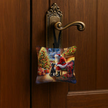 Load image into Gallery viewer, Portuguese Water Dog and Santa Claus Hanging Square Fabric Ornament 3.5 × 3.5