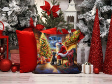 Load image into Gallery viewer, Portuguese Water Dog and Santa Claus Throw Pillow - 14x14 Decorative Pillow – Art for Your Home &amp; Patio