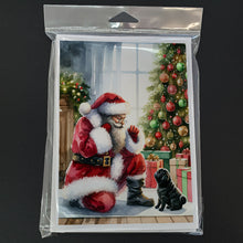 Load image into Gallery viewer, Black Pug and Santa Claus Greeting Cards - Blank Note Cards – 8-Pack of Artist-Designed Cards with Envelopes
