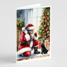 Load image into Gallery viewer, Black Pug and Santa Claus Greeting Cards - Blank Note Cards – 8-Pack of Artist-Designed Cards with Envelopes