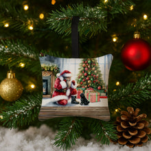 Load image into Gallery viewer, Black Pug and Santa Claus Hanging Square Fabric Ornament 3.5 × 3.5
