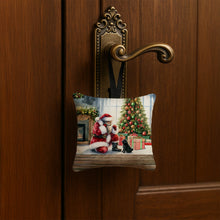 Load image into Gallery viewer, Black Pug and Santa Claus Hanging Square Fabric Ornament 3.5 × 3.5