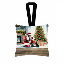 Load image into Gallery viewer, Black Pug and Santa Claus Hanging Square Fabric Ornament 3.5 × 3.5