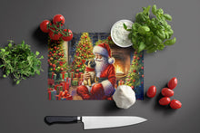 Load image into Gallery viewer, Fawn Pug and Santa Claus Glass Cutting Boards – Durable, Decorative Kitchen Art