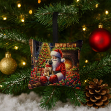 Load image into Gallery viewer, Fawn Pug and Santa Claus Hanging Square Fabric Ornament 3.5 × 3.5