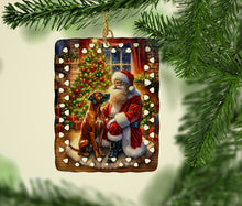 Load image into Gallery viewer, Rhodesian Ridgeback and Santa Claus Porcelain Ornament
