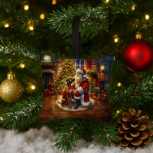 Load image into Gallery viewer, Rhodesian Ridgeback and Santa Claus Hanging Square Fabric Ornament 3.5 × 3.5