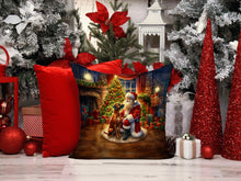 Load image into Gallery viewer, Rhodesian Ridgeback and Santa Claus Throw Pillow - 14x14 Decorative Pillow – Art for Your Home &amp; Patio