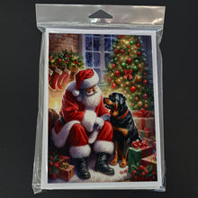 Load image into Gallery viewer, Rottweiler and Santa Claus Greeting Cards - Blank Note Cards – 8-Pack of Artist-Designed Cards with Envelopes
