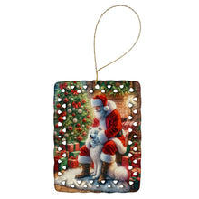 Load image into Gallery viewer, Samoyed and Santa Claus Porcelain Ornament