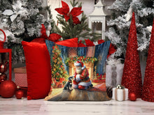 Load image into Gallery viewer, Schnauzer and Santa Claus Throw Pillow - 14x14 Decorative Pillow – Art for Your Home &amp; Patio