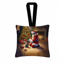 Load image into Gallery viewer, Scottish Terrier and Santa Claus Hanging Square Fabric Ornament 3.5 × 3.5