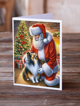Load image into Gallery viewer, Sheltie and Santa Claus Greeting Cards - Blank Note Cards – 8-Pack of Artist-Designed Cards with Envelopes