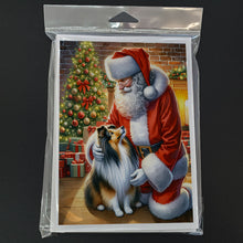 Load image into Gallery viewer, Sheltie and Santa Claus Greeting Cards - Blank Note Cards – 8-Pack of Artist-Designed Cards with Envelopes