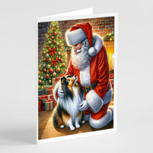 Load image into Gallery viewer, Sheltie and Santa Claus Greeting Cards - Blank Note Cards – 8-Pack of Artist-Designed Cards with Envelopes