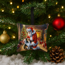 Load image into Gallery viewer, Sheltie and Santa Claus Hanging Square Fabric Ornament 3.5 × 3.5
