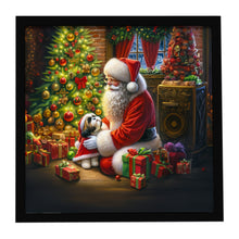 Load image into Gallery viewer, Shih Tzu and Santa Claus Framed Metal Print