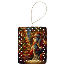Load image into Gallery viewer, Siberian Husky and Santa Claus Porcelain Ornament