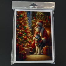 Load image into Gallery viewer, Siberian Husky and Santa Claus Greeting Cards - Blank Note Cards – 8-Pack of Artist-Designed Cards with Envelopes