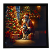 Load image into Gallery viewer, Siberian Husky and Santa Claus Framed Metal Print