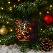 Load image into Gallery viewer, Siberian Husky and Santa Claus Hanging Square Fabric Ornament 3.5 × 3.5