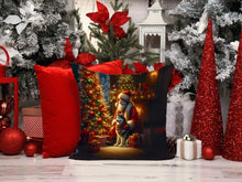 Load image into Gallery viewer, Siberian Husky and Santa Claus Throw Pillow - 14x14 Decorative Pillow – Art for Your Home &amp; Patio