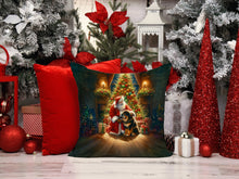 Load image into Gallery viewer, Tibetan Mastiff and Santa Claus Throw Pillow - 14x14 Decorative Pillow – Art for Your Home &amp; Patio