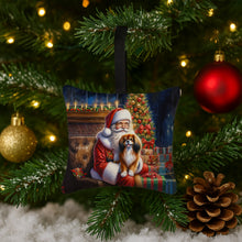 Load image into Gallery viewer, Tibetan Spaniel and Santa Claus Hanging Square Fabric Ornament 3.5 × 3.5