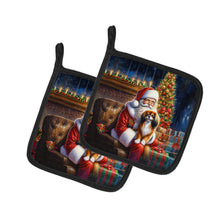 Load image into Gallery viewer, Tibetan Spaniel and Santa Claus Pot Holders - Set of 2 Decorative Kitchen Helpers | Made in the USA
