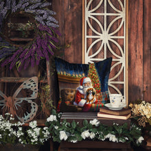 Load image into Gallery viewer, Tibetan Spaniel and Santa Claus Throw Pillow - 14x14 Decorative Pillow – Art for Your Home &amp; Patio